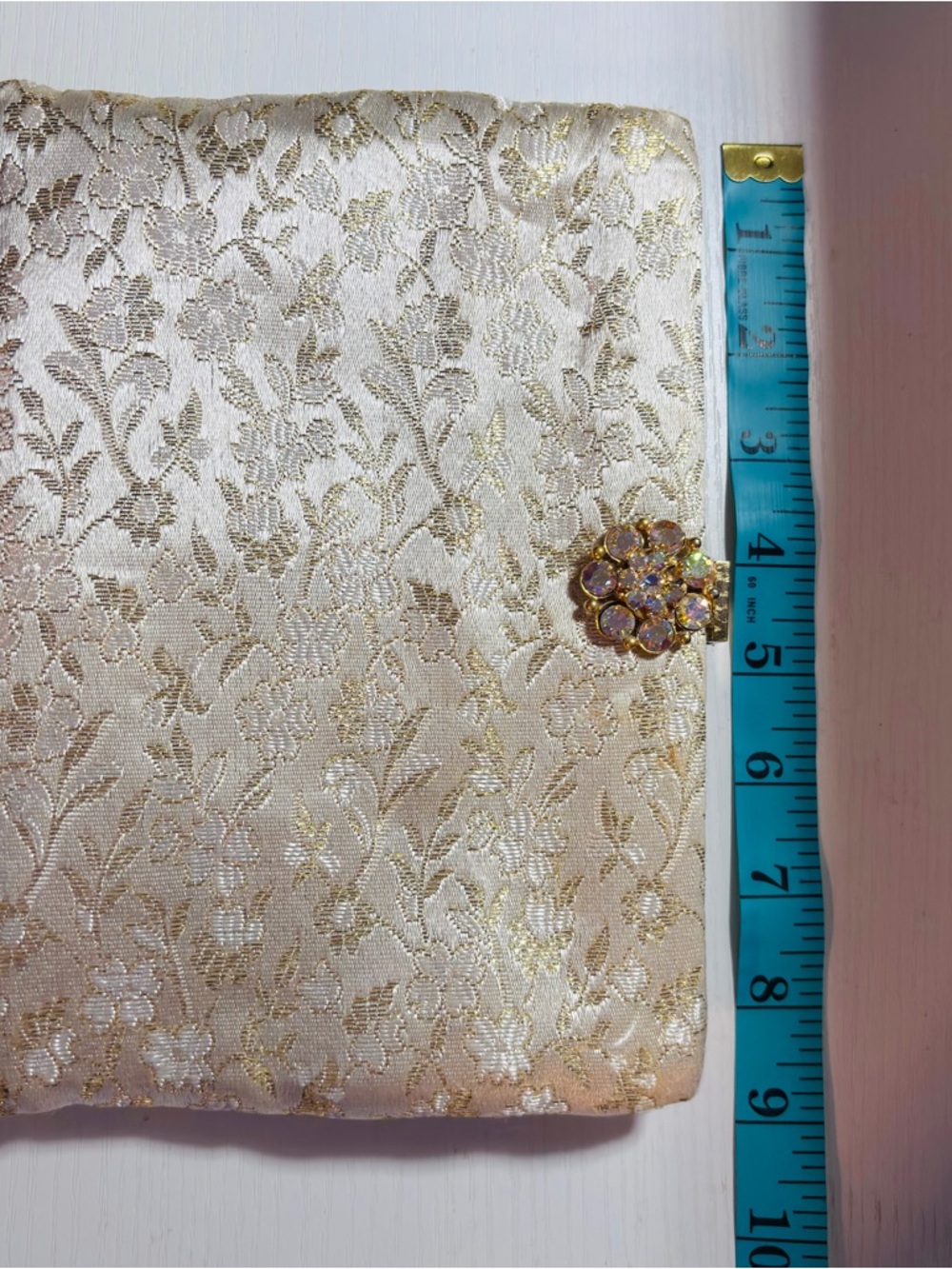 VINTAGE 1950s Ingber Gold Brocade Jeweled Clutch w Mirror Set - Picture 11 of 12